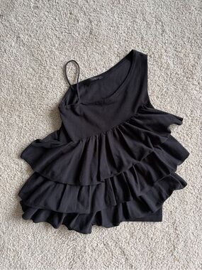 Co collection black One Shoulder Ruffle Top Tiered Peplum Y2K Going Out Sz xs